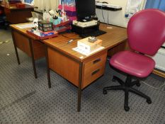 *Two Sapele Mahogany Double Pedestal Desks and a Swivel Chair (cerise)