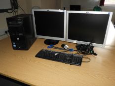 *HP Pro Desktop Computer with Intel i5 Processor, Two Monitors, and a Keyboard