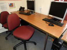 *Sapele Mahogany Office Table with Two Red Operators Chairs