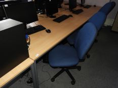 *Office Table with Light Beech Top on Silver Frame, Plus Two Blue Gas Lift Office Chairs