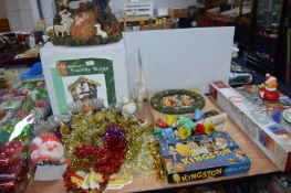 Christmas Nativity Scene plus Wreath, Lights, Tins