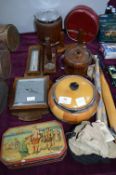 Vintage Biscuit Barrell, Barometers etc.