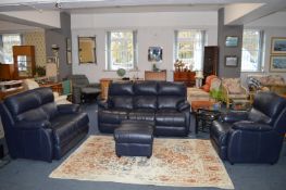 Blue Leather Three Piece Suite Comprising Three Se