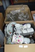 Two Boxes of Pottery and Glassware