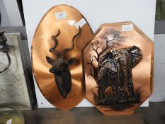 Two Copper African Animal Wall Plaques
