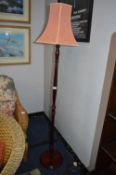 Stained Pine Turned Standard Lamp with Pink Shade