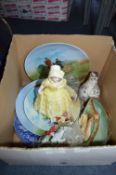 Box of Wall Plates, Figurines, etc.