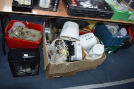 Six Boxes of Household Goods: Lamps, Toaster, Kett