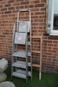 Two Aluminium Folding Step Ladders and a Wooden Cl