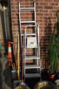 Two Folding Aluminium Step Ladders plus Shovels an