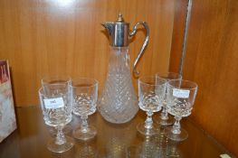 Vintage Claret Jug and Six Glasses