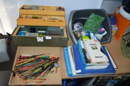 Fishing Tackle Box and Contents, Floats, Books, et