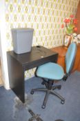 Black Computer Desk, Office Chair, and a Shredder