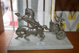 Vintage Pewter Chariot Ornament on a Marble Plinth