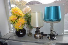 Two Table Lamps, Illuminated Flower Display, and a