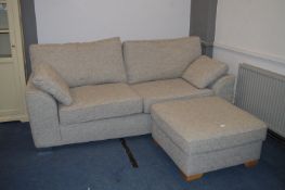 Next Large Grey Two/Four Seater Sofa with Matching Pouffe Felt Lined