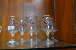 Six Drinking Glasses with Pheasant Design