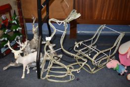 Christmas Reindeer Ornaments and Light Up Sleigh