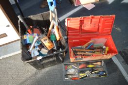 Toolbox with Contents, and a Black Tub and Content