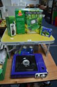 Folding Camp Table, Portable Gas Stove, Binoculars