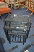 Black Metal Framed Glass Topped Nest of Three Tabl