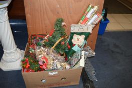 Box of Christmas Decorations, Wrapping Paper, Smal