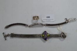 Sterling Silver Bracelet, Silver & Leather ID Brac