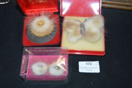 Two Mink Brooches and a Pair of Mink Craft Earring