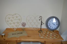 Assorted Wall Ornaments, Ring Stand, and Clock