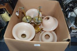 Two Brass Light Fittings with Pink Shades