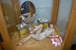 Decorative Items; Reclining Lady, Candle Holders,