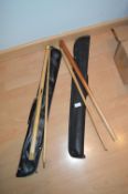 Two Pool Cues with Bags