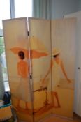 Art Deco Folding Screen depicting a Seaside Scene