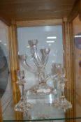 Glass Candelabra and a Pair of Candlestick