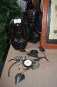 Two Black Egyptian Busts and a Candle Holder