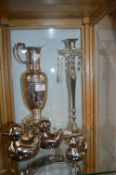Metal Candlestick, Ewer, and Three Ducks