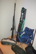 Quantity of Fishing Tackle, Mini Tent, Keep Nets, and Folding Chair