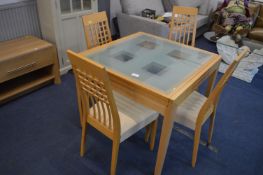 Glass Topped Extending Dining Table with Four Chai
