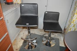 Two Black Leather & Chrome Gas Lift Barstools