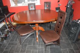 Extending Oval Dining Table with Four Brown Leatherette & Chrome Chairs