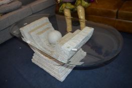 Glass Topped Coffee Table with Stone Effect Suppor
