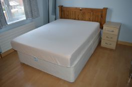 Double Divan Bed with Mattress and Wooden Headboard