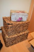 Two Raffia Baskets and Decorative Box