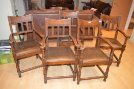 Five Oak Carvery Chairs with Upholstered Seats