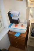 HP Deskjet 3637 Printer, Three Drawer Storage cabinet, etc.
