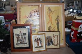 Five Egyptian Papyrus Prints etc.