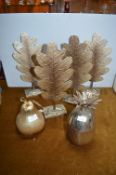 Metal Items Including Gilt Oak Leaf, Pear, Pineapple Ice Bucket Ornaments etc.