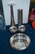 Metal Fruit Bowl, Tealight Holders, Vase, and a Candlestick