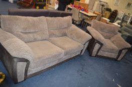 Leatherette and Corduroy Two Seat Sofa and Matchin