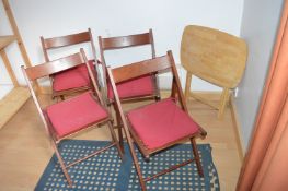 Four Wooden Folding Chairs and a Folding Picnic Table